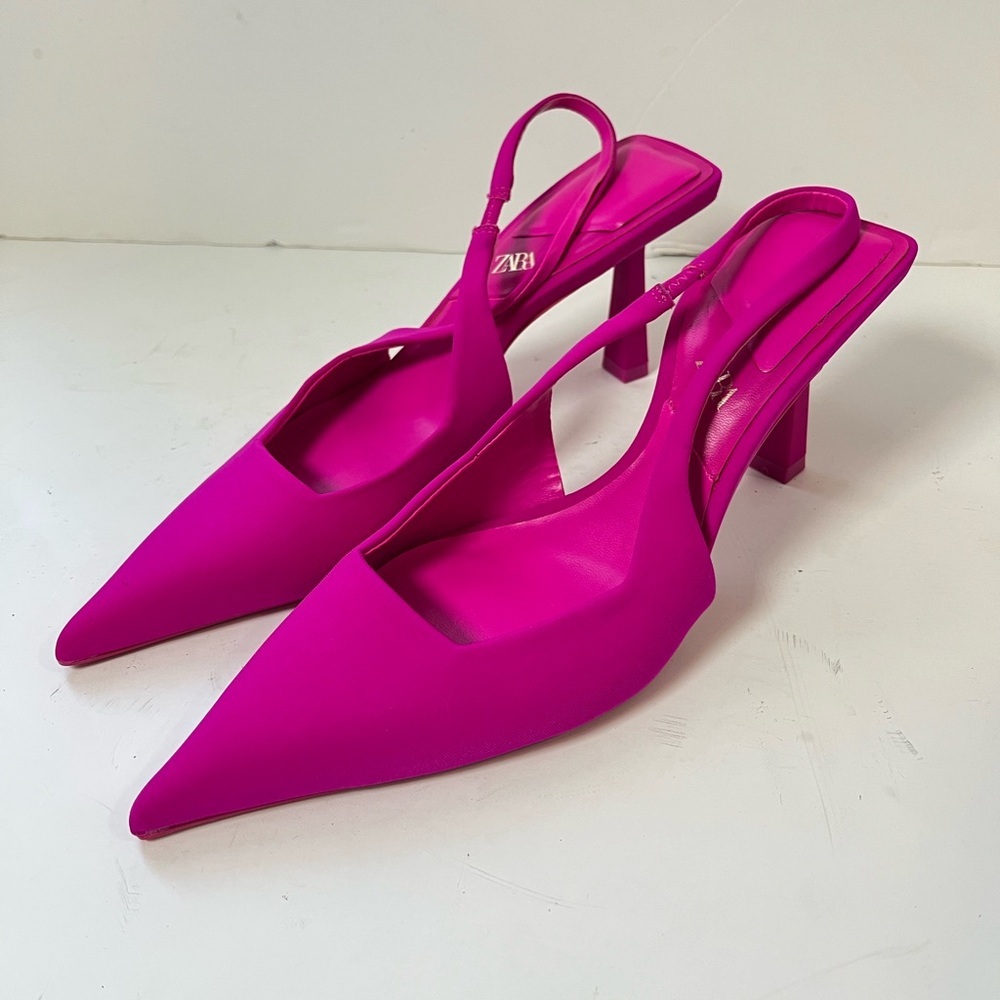 Zara Hot Pink Pointed Slingback Heels - Picture 8 of 8